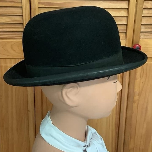 VINTAGE HARD CROWN fox hunting riding  or costume Bowler Derby Hat size 7 55CM main image 4